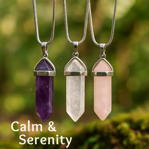 Calm & Serenity Crystal Necklace set - Amethyst, Rose Quartz & Clear Quartz