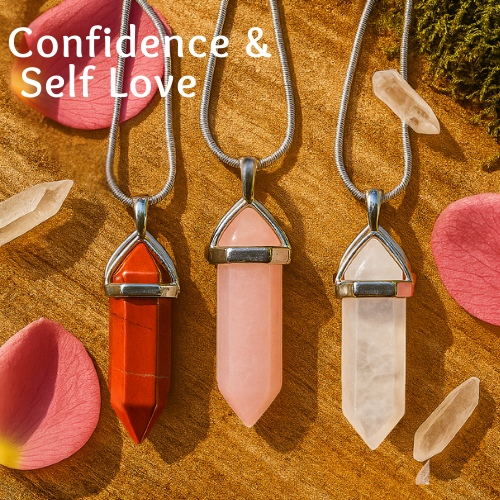 Confiance et amour de soi - Ensemble de colliers en cristal - Jaspe rouge, quartz rose, quartz clair