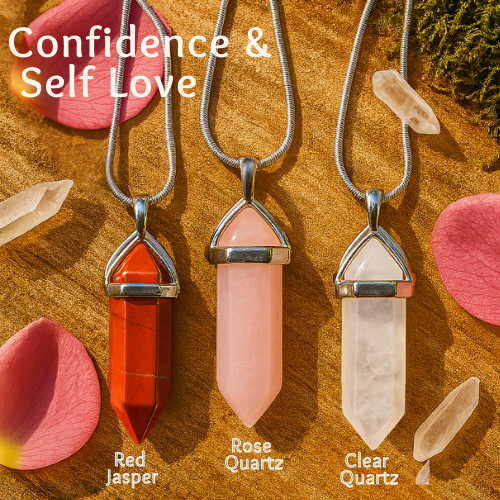 Confiance et amour de soi - Ensemble de colliers en cristal - Jaspe rouge, quartz rose, quartz clair