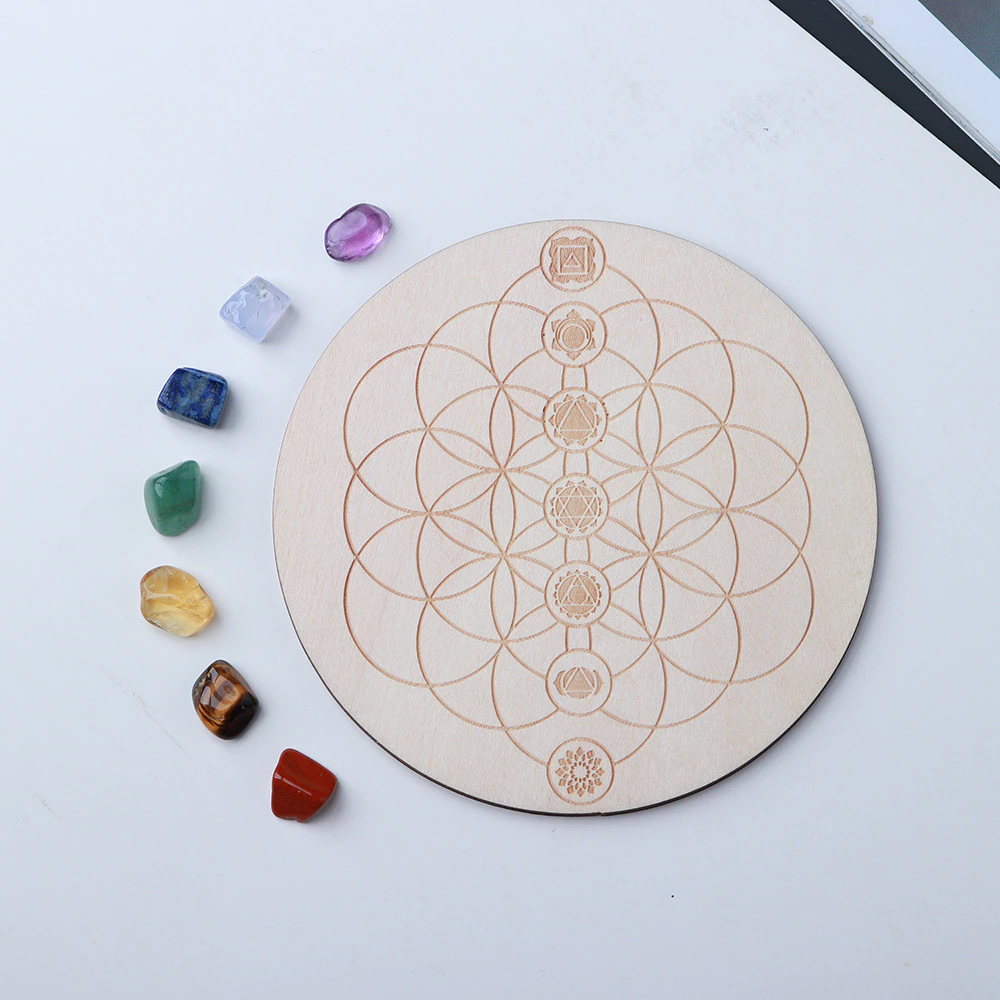 Dainty 7 Chakra Crystal Set + Wood Grid