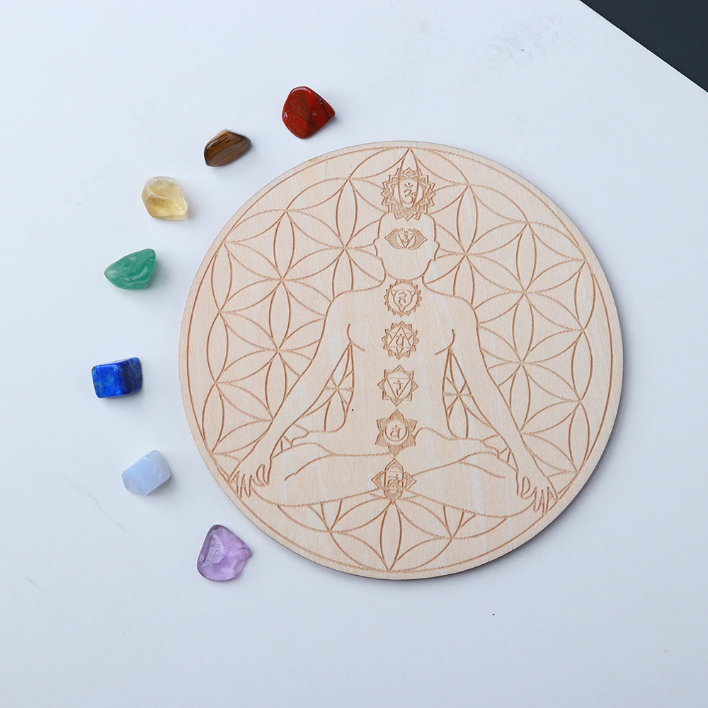 Dainty 7 Chakra Crystal Set + Wood Grid