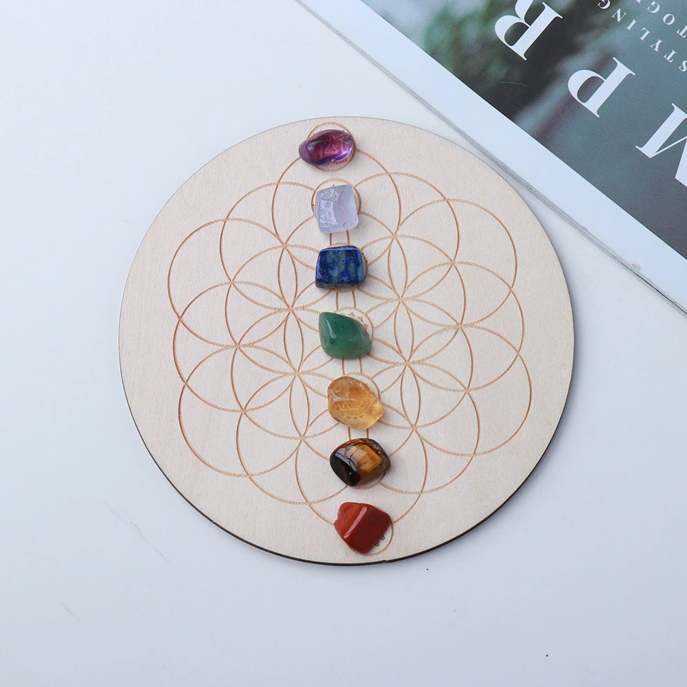 Dainty 7 Chakra Crystal Set + Wood Grid