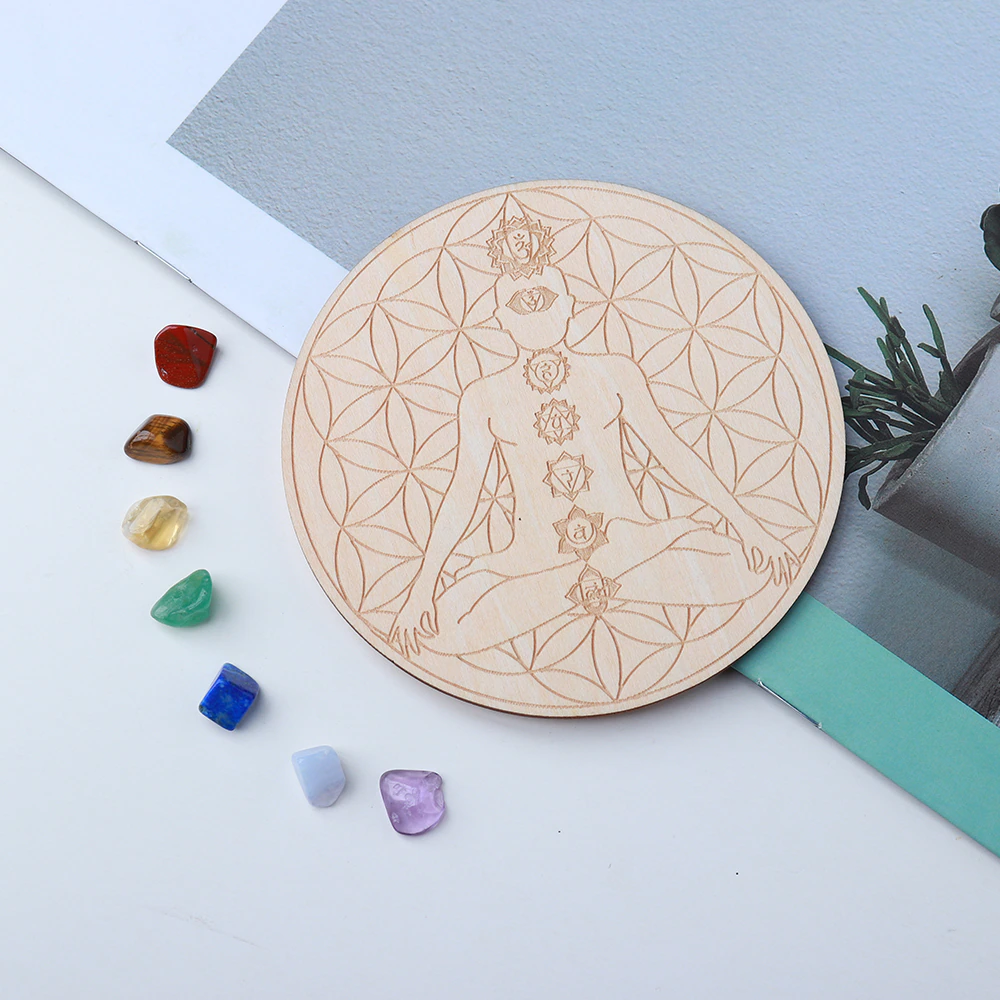 Dainty 7 Chakra Crystal Set + Wood Grid