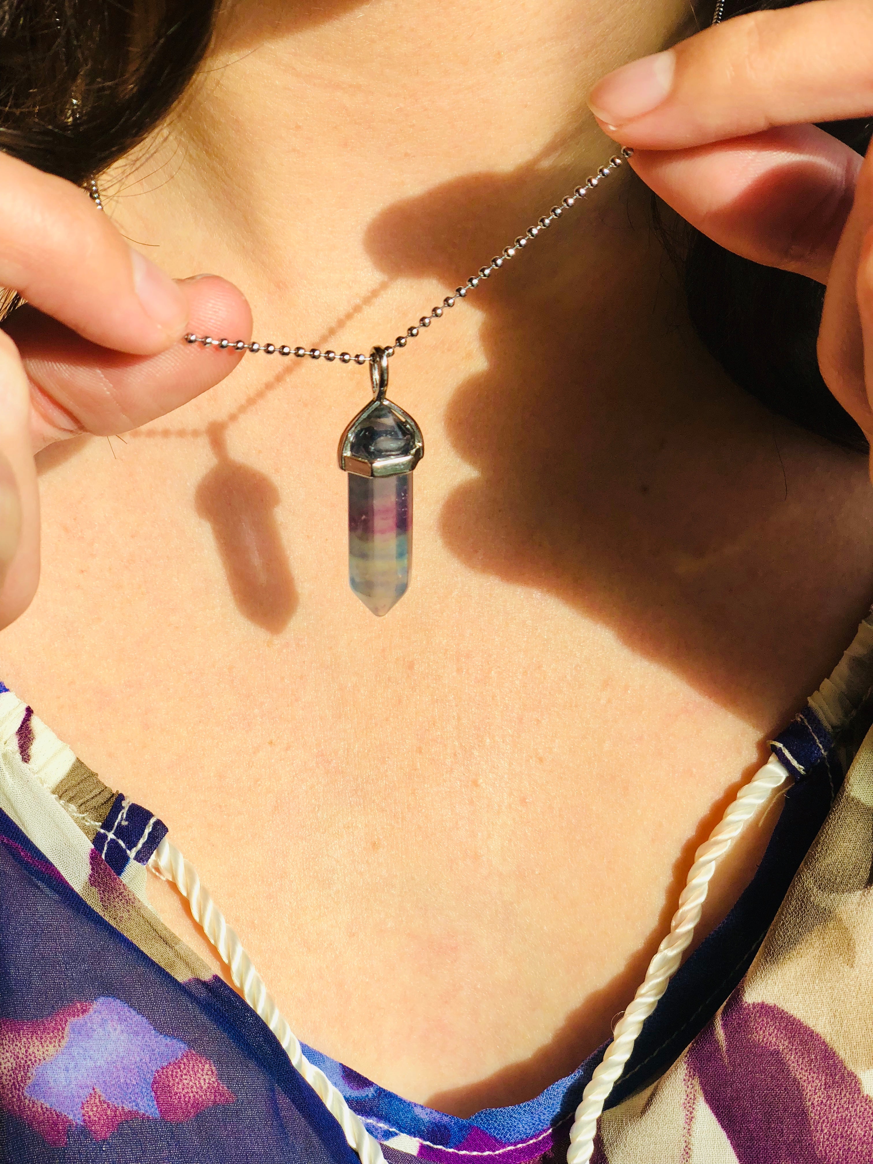 Rainbow Fluorite Crystal Point Necklace