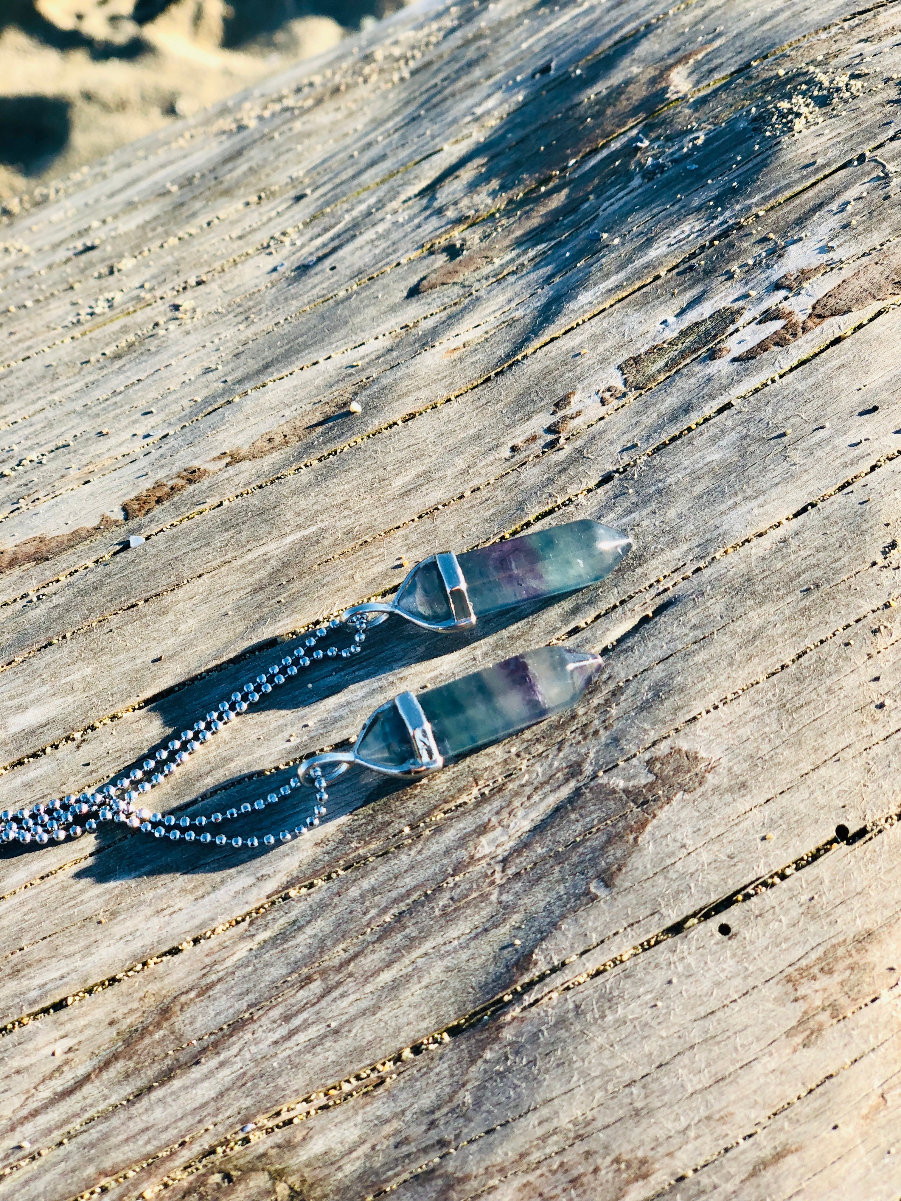 Rainbow Fluorite Crystal Point Necklace