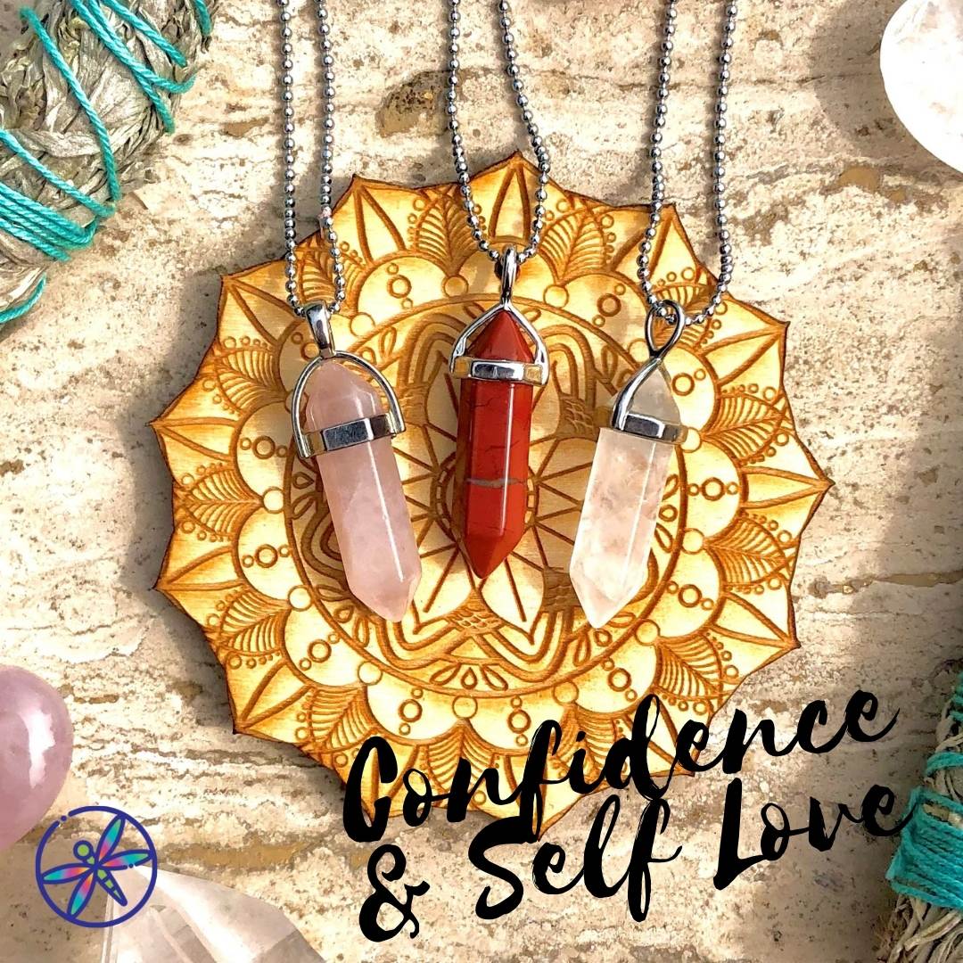 Confianza y amor propio: conjunto de collares de cristal: jaspe rojo, cuarzo rosa y cuarzo transparente