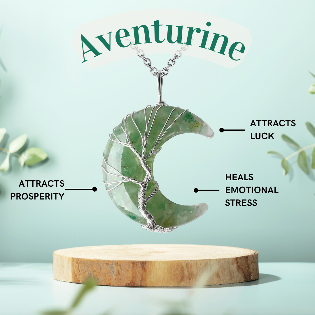 Green Aventurine Crescent Moon Magic - Wrapped Crystal Necklace
