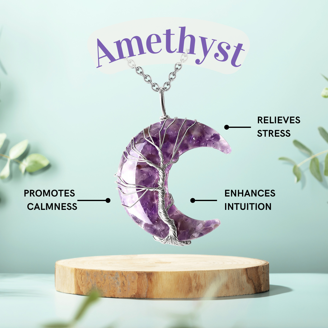 Amethyst Crescent Moon Magic - Wrapped Crystal Necklace