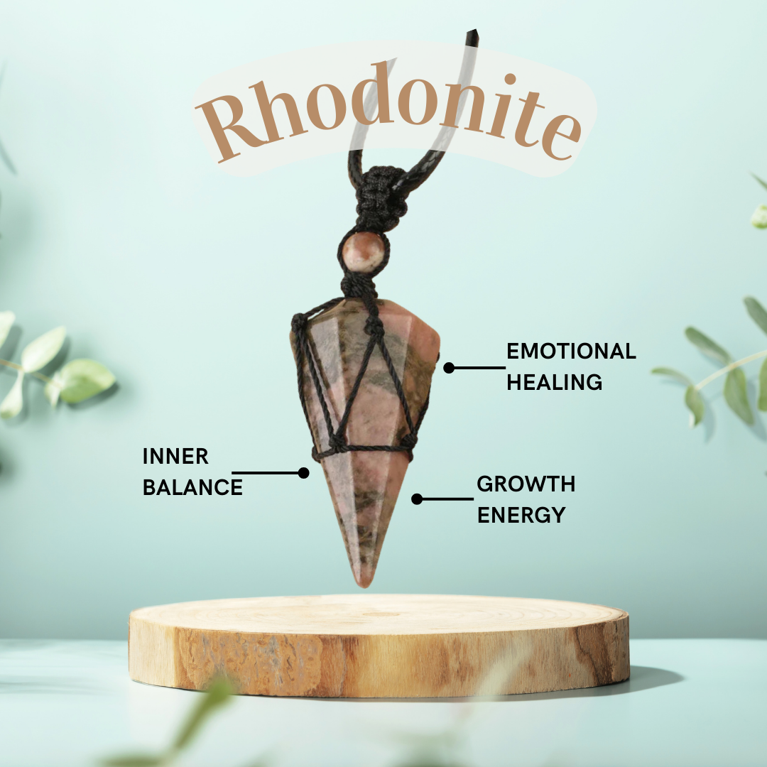 Balance Crystal Pendulum Necklace – Rhodonite