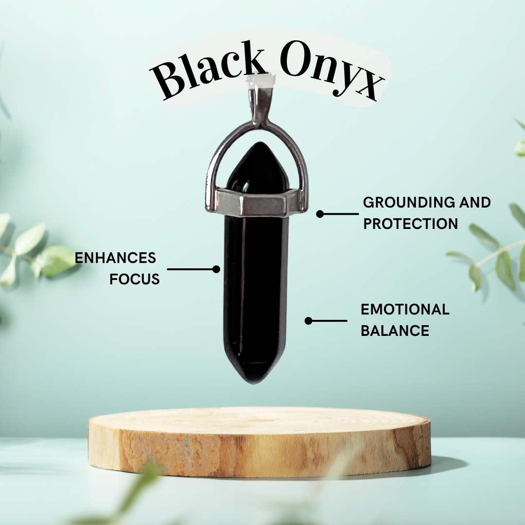 Black Onyx Crystal Point Necklace