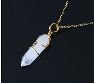 Golden Glimmer Wire Wrapped Crystal Necklace