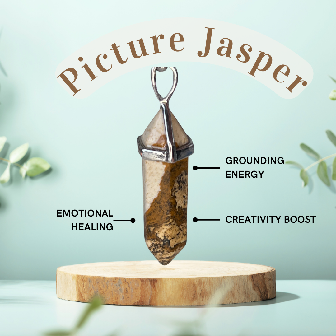 Picture Jasper Crystal Point Necklace