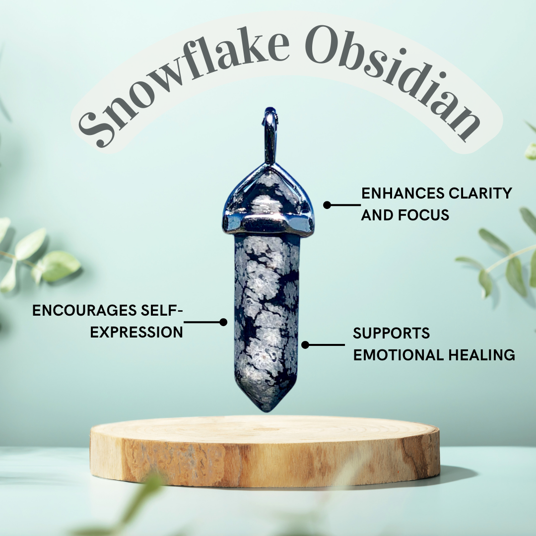 Snowflake Obsidian Crystal Point Necklace