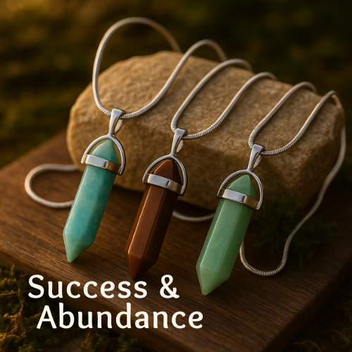 Success & Abundance krystalsmykkesæt - Amazonit, Tigerøje & Aventurin