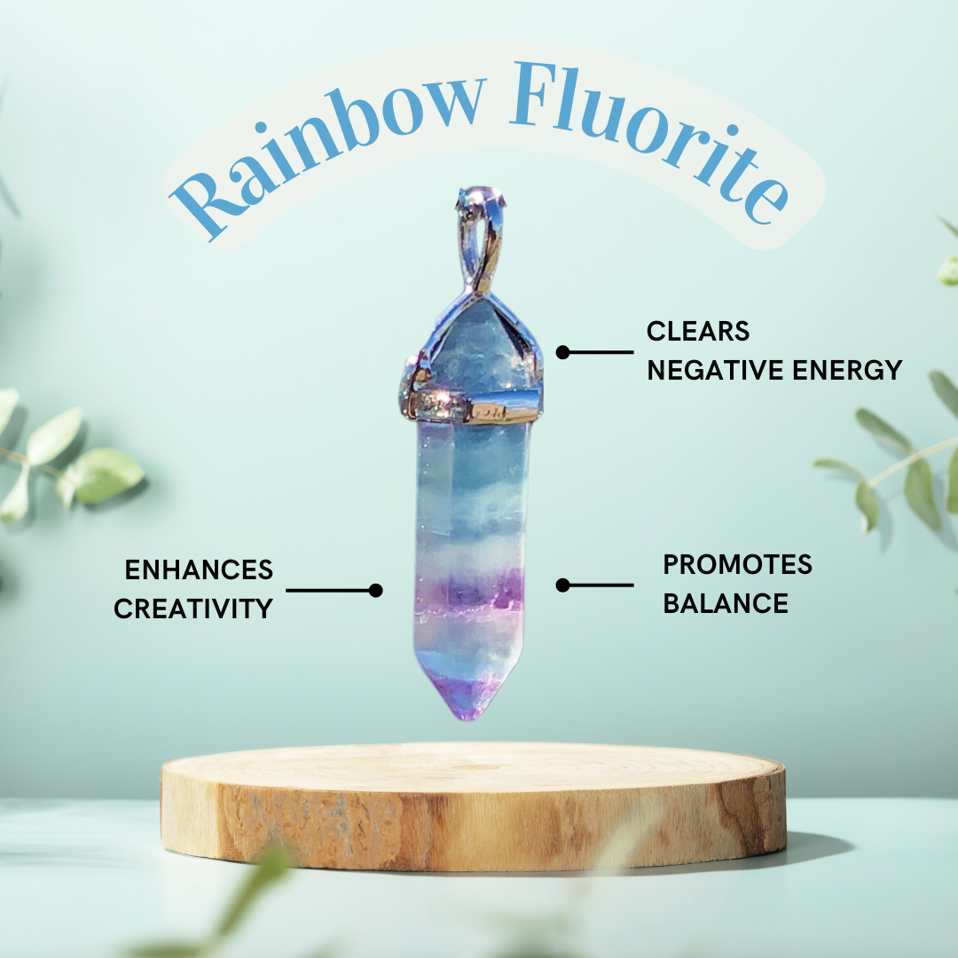 Rainbow Fluorite Crystal Point Necklace