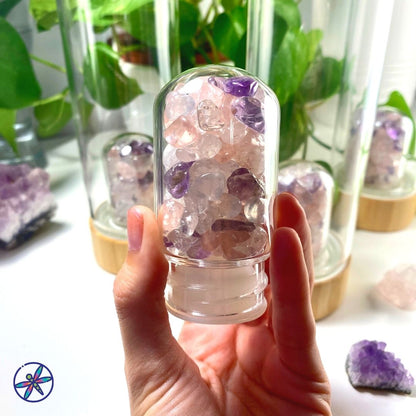 Serenity Crystals Bamboo Bottle with Amethyst, Clear Quartz &amp; Rose Quartz