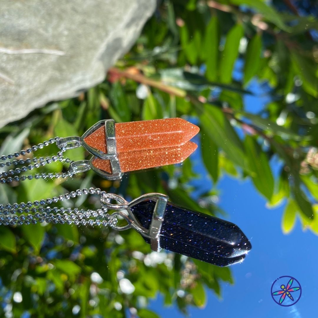 Goldstone &amp; Blue Goldstone Crystal Point Necklace