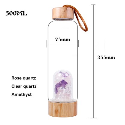 Serenity Crystals Bamboo Bottle with Amethyst, Clear Quartz &amp; Rose Quartz