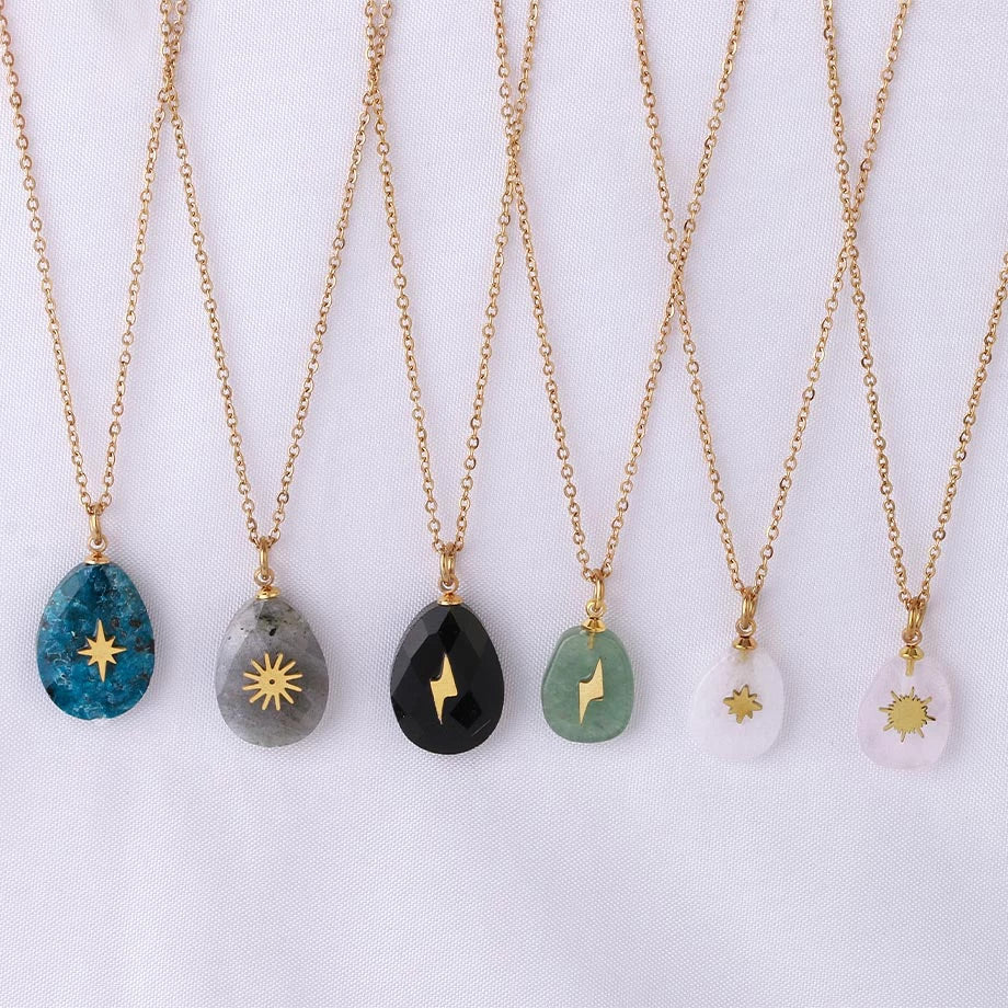 Dainty Cosmic Crystal Necklace - 18k Gold plated - Apatite , Labradorite , Obsidian &amp; more
