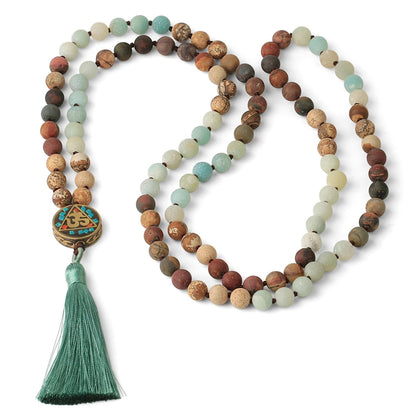 Amazonite and Picture Jasper Mala - Long 8mm bead