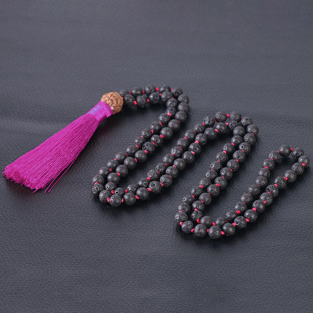 Lava Rock Mala with Rudraksha - 6 mm beads