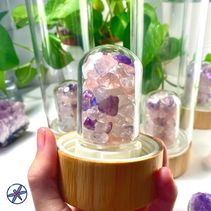 Serenity Crystals Bamboo Bottle with Amethyst, Clear Quartz &amp; Rose Quartz
