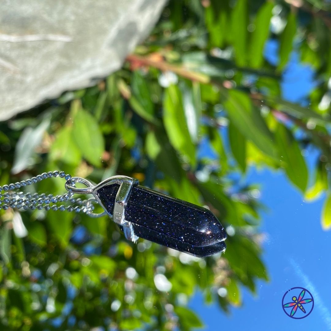 Goldstone &amp; Blue Goldstone Crystal Point Necklace