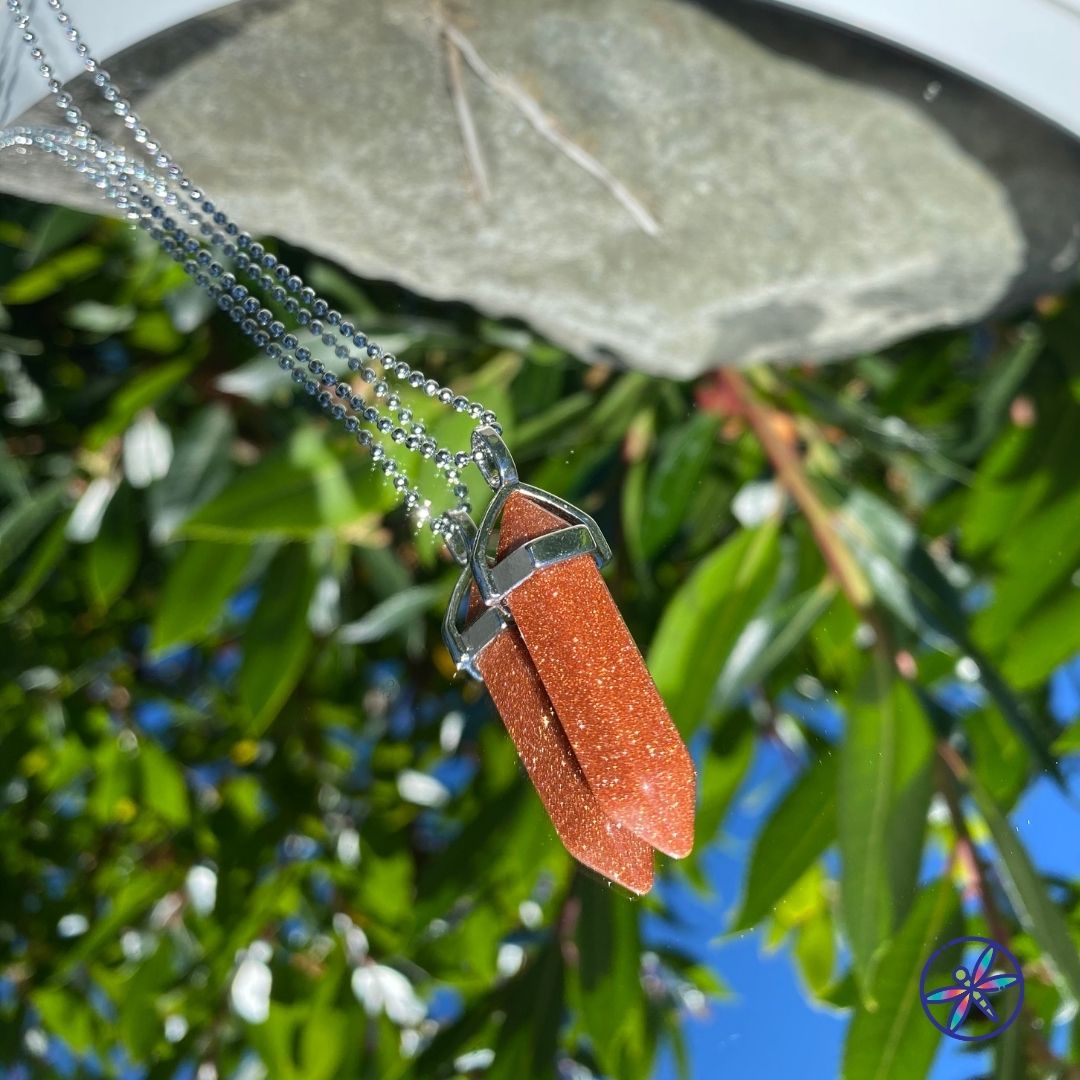 Goldstone &amp; Blue Goldstone Crystal Point Necklace