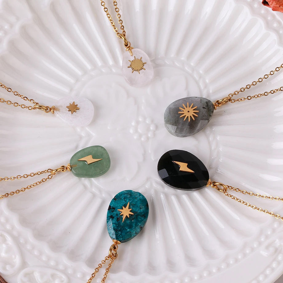 Dainty Cosmic Crystal Necklace - 18k Gold plated - Apatite , Labradorite , Obsidian &amp; more