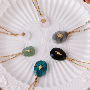 Dainty Cosmic Crystal Necklace - 18k Gold plated - Apatite , Labradorite , Obsidian & more