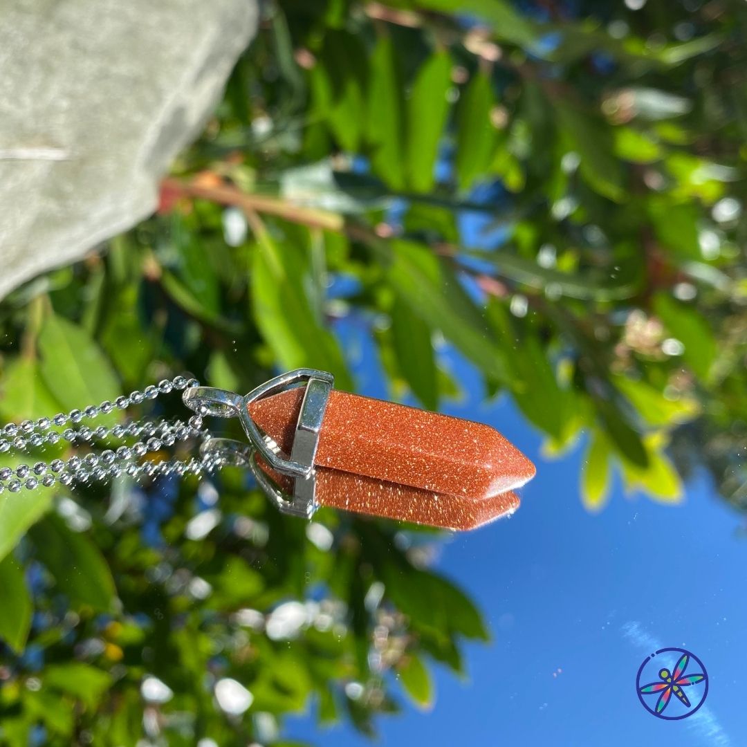 Goldstone &amp; Blue Goldstone Crystal Point Necklace