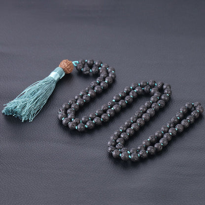 Lava Rock Mala with Rudraksha - 6 mm beads