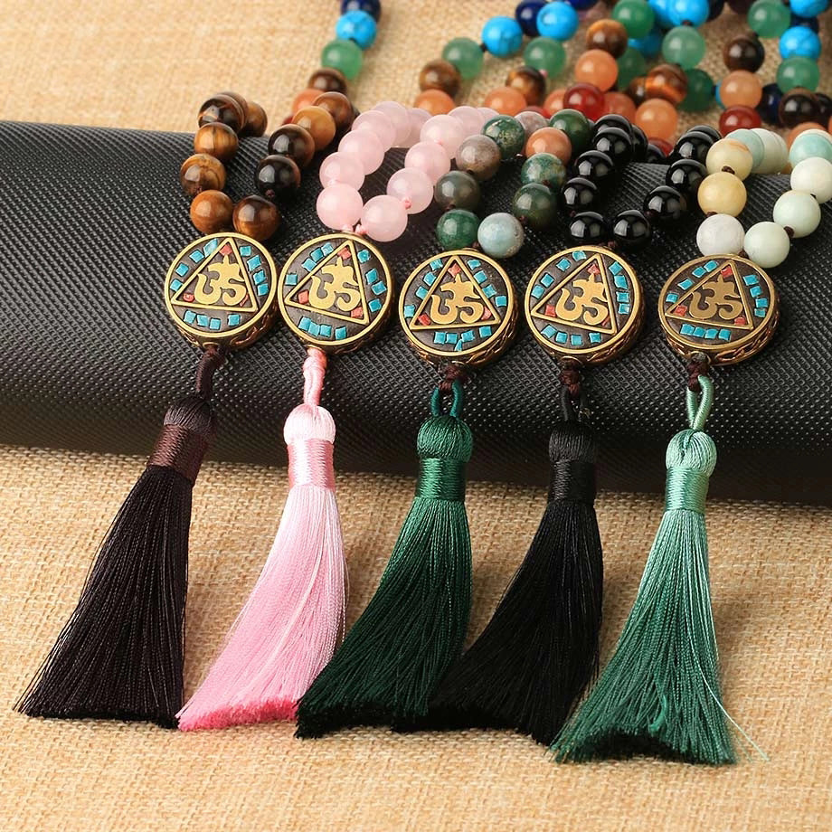 Amazonite and Picture Jasper Mala - Long 8mm bead