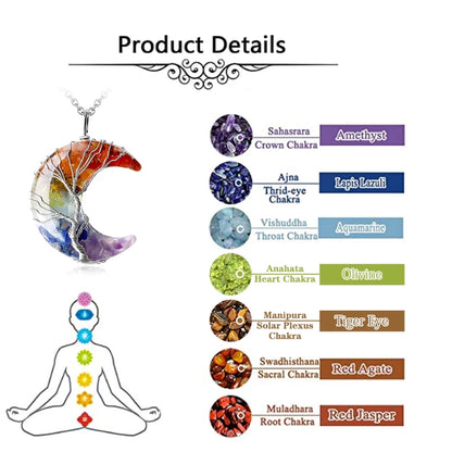 7 Chakra Crescent Moon Magic - Wrapped Crystal Necklace