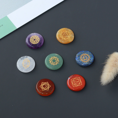 7 Chakra Crystal Set with Engraved Chakra Symbols - 7 pieces