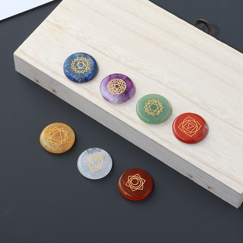7 Chakra Crystal Set with Engraved Chakra Symbols - 7 pieces