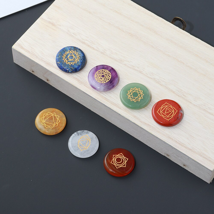 7 Chakra Crystal Set with Engraved Chakra Symbols - 7 pieces