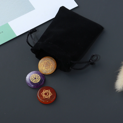 7 Chakra Crystal Set with Engraved Chakra Symbols - 7 pieces