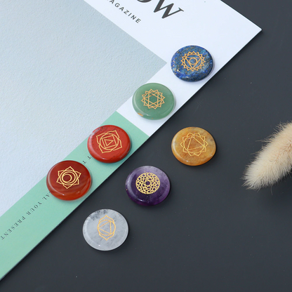 7 Chakra Crystal Set with Engraved Chakra Symbols - 7 pieces