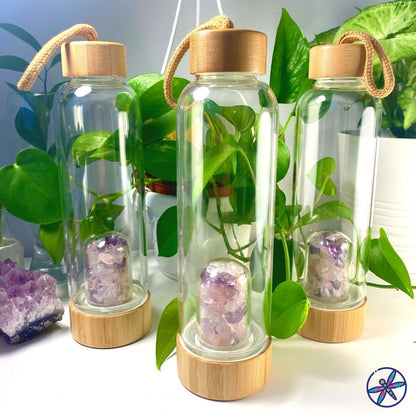 Serenity Crystals Bamboo Bottle with Amethyst, Clear Quartz &amp; Rose Quartz