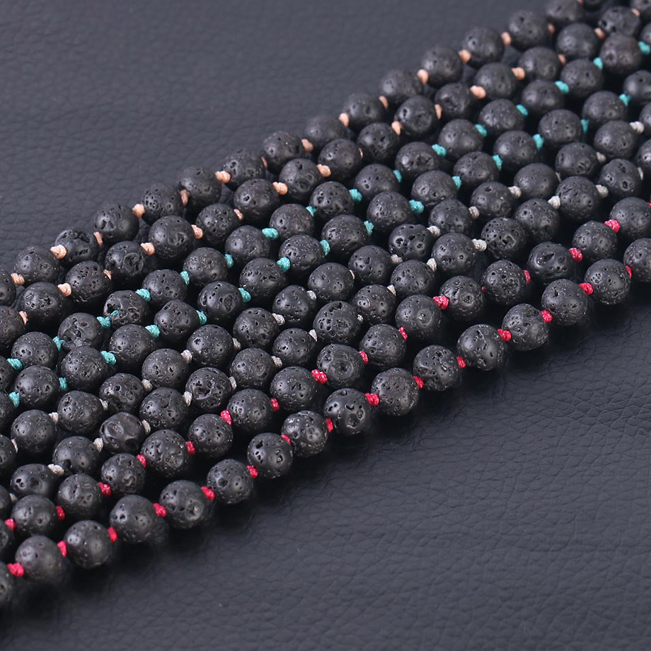 Lava Rock Mala with Rudraksha - 6 mm beads