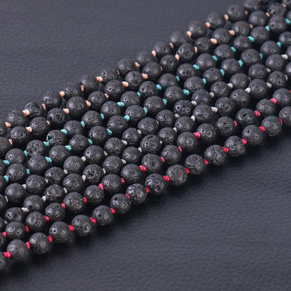 Lava Rock Mala with Rudraksha - 6 mm beads