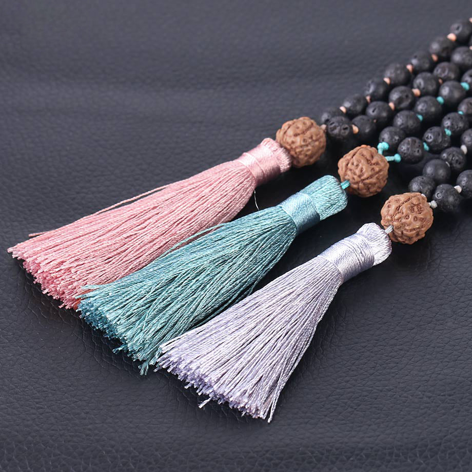 Lava Rock Mala with Rudraksha - 6 mm beads