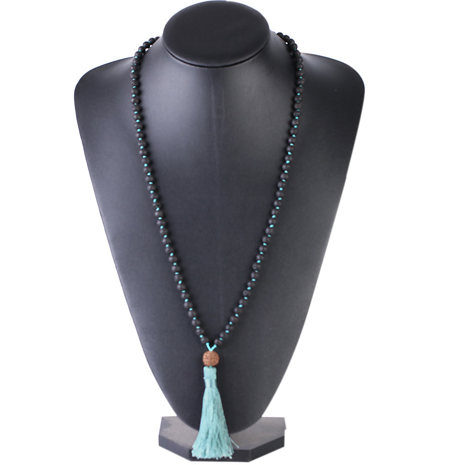 Lava Rock Mala with Rudraksha - 6 mm beads