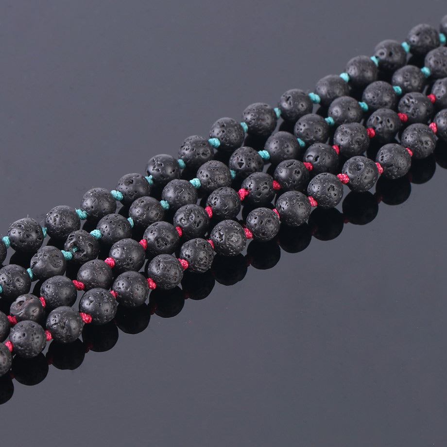 Lava Rock Mala with Rudraksha - 6 mm beads