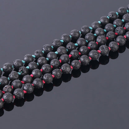 Lava Rock Mala with Rudraksha - 6 mm beads
