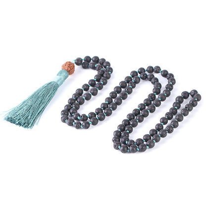 Lava Rock Mala with Rudraksha - 6 mm beads