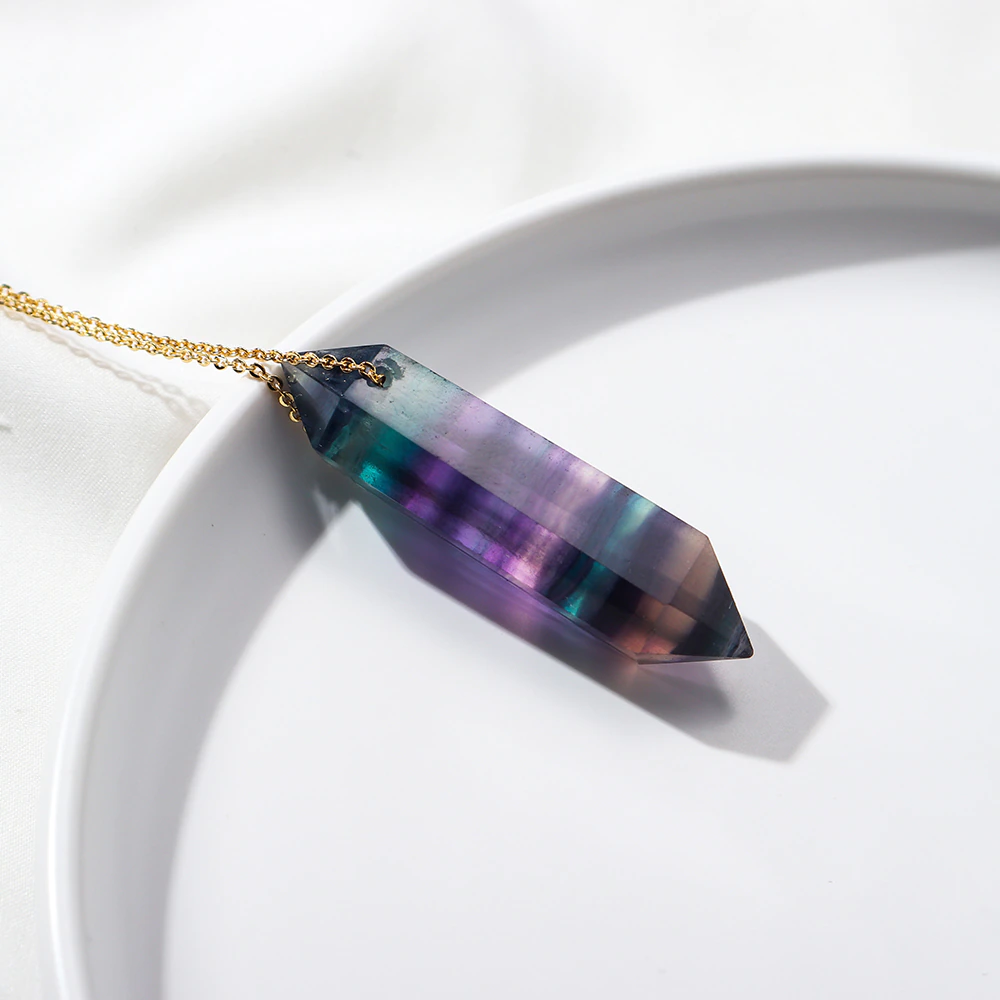 Premium Fluorite Crystal Necklace - Gold plated sterling silver
