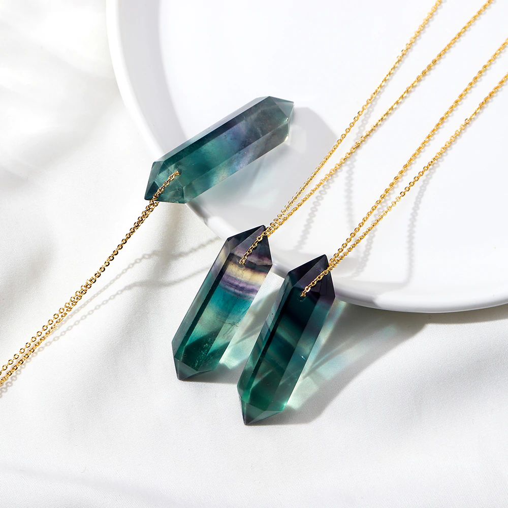 Premium Fluorite Crystal Necklace - Gold plated sterling silver