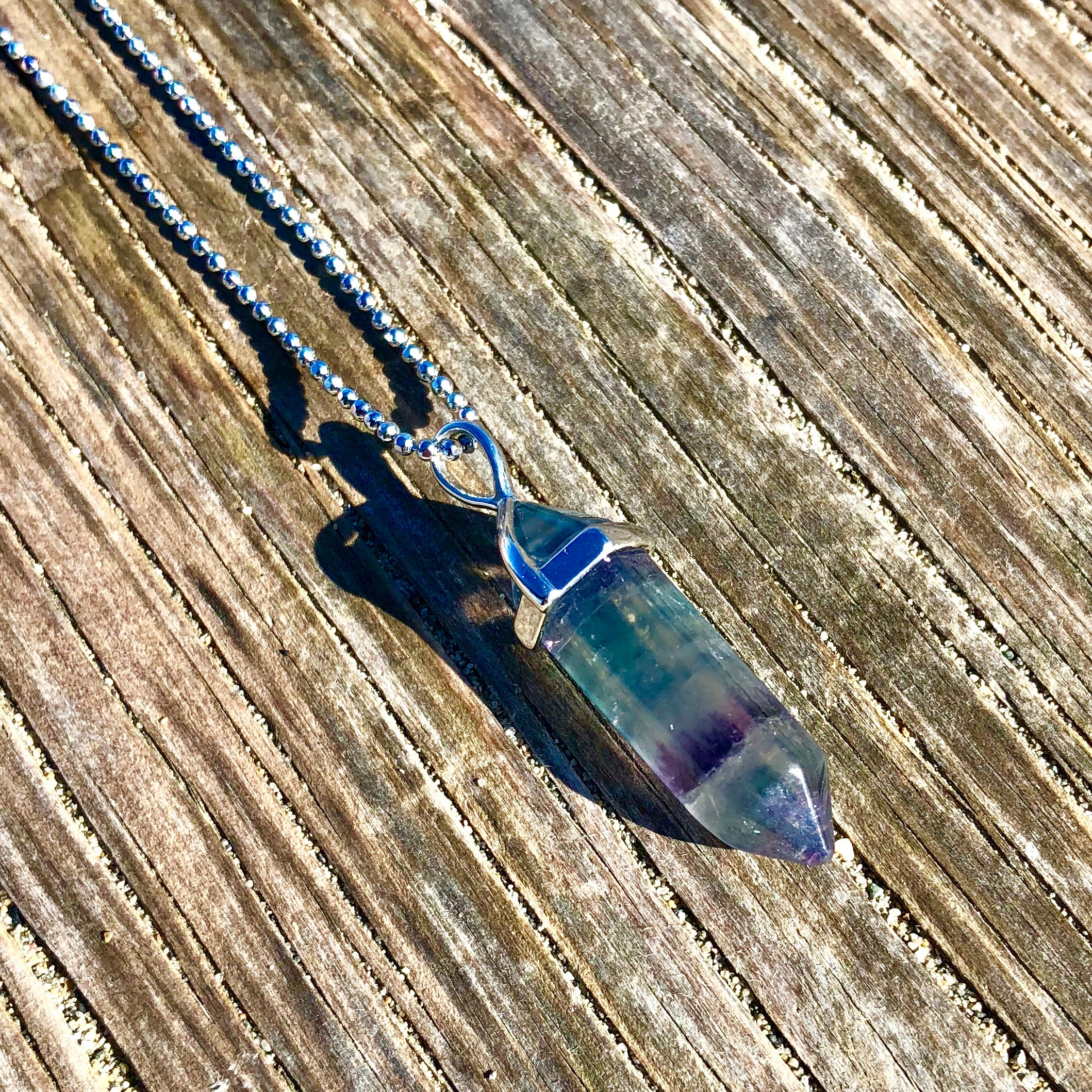 Rainbow Fluorite Crystal Point Necklace